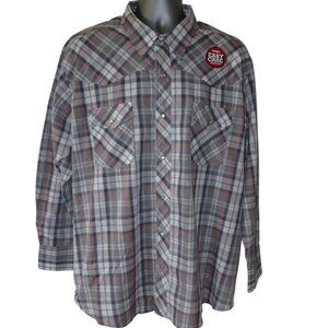 Wrangler Mens Western‎ Pearl Snap Shirt Plaid gray 2XL Long Sleeves Cowboy